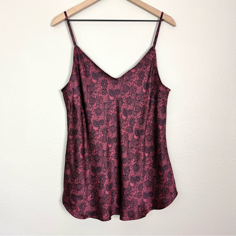 Garnet Hill Washable Silk Cami Burgundy Floral Patterned Camisole Size 16
